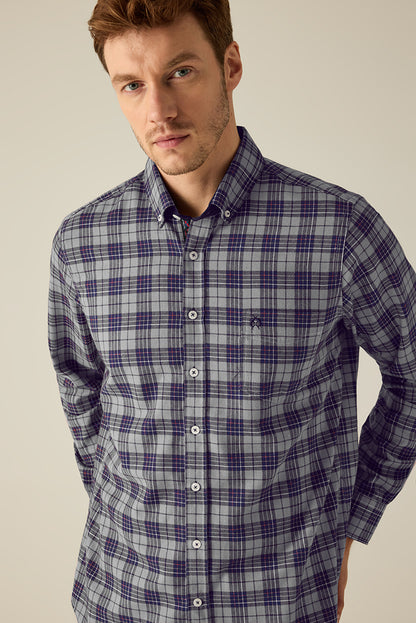 Men's Checked Shirt Grey – Modern Fit