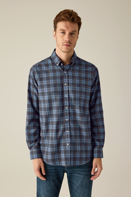Herren Flanellhemd Kariert – Blue