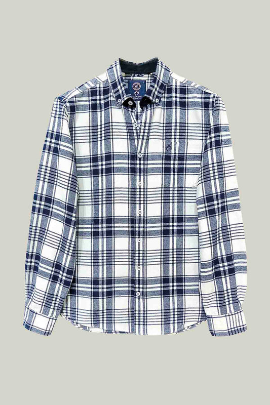 Herren Freizeithemd Regular Fit – White Blue Kariert Baumwolle