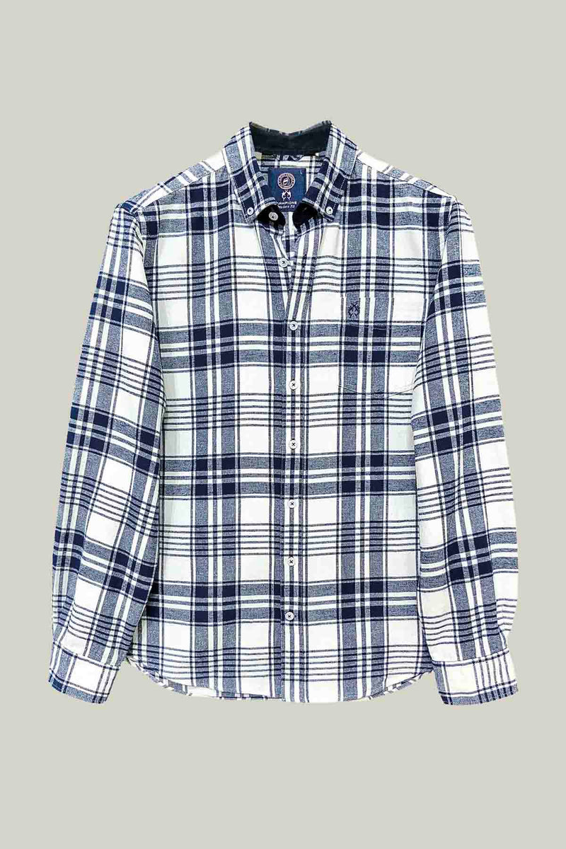 Herren Freizeithemd Regular Fit – White Blue Kariert Baumwolle