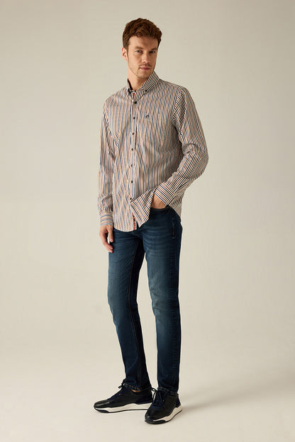 Herren Freizeithemd Regular Fit – Gestreift Mehrfarbig Baumwolle