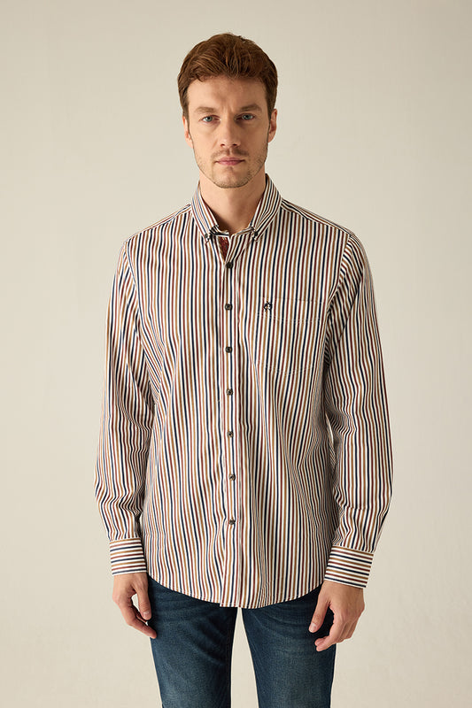 Herren Freizeithemd Regular Fit – Gestreift Mehrfarbig Baumwolle