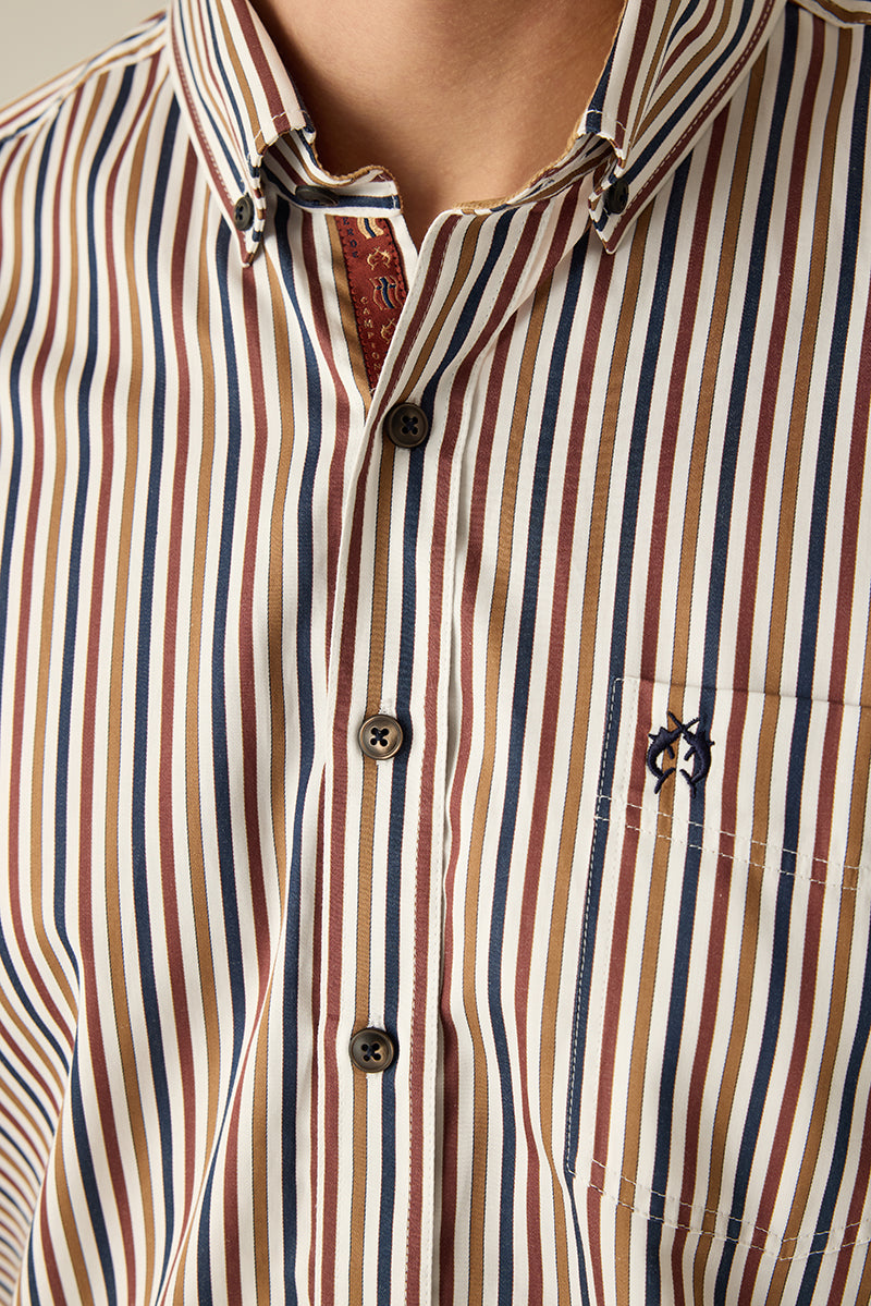 Herren Freizeithemd Regular Fit – Gestreift Mehrfarbig Baumwolle