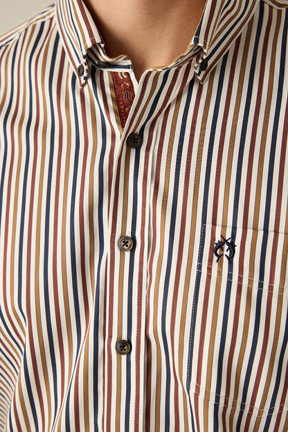 Herren Freizeithemd Regular Fit – Gestreift Mehrfarbig Baumwolle