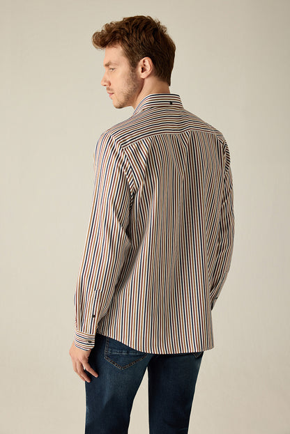 Herren Freizeithemd Regular Fit – Gestreift Mehrfarbig Baumwolle