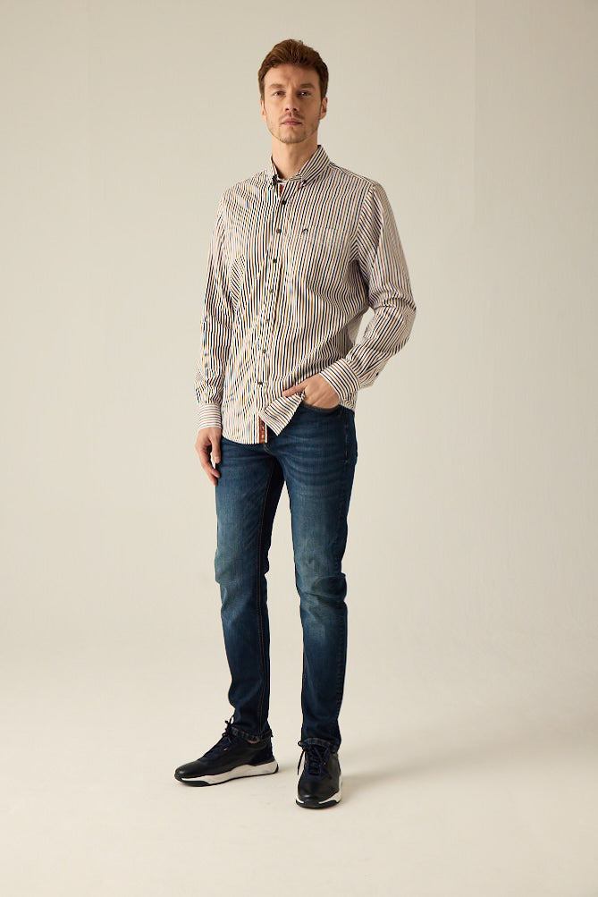 Herren Freizeithemd Modern Fit – Gestreift Mehrfarbig Baumwolle