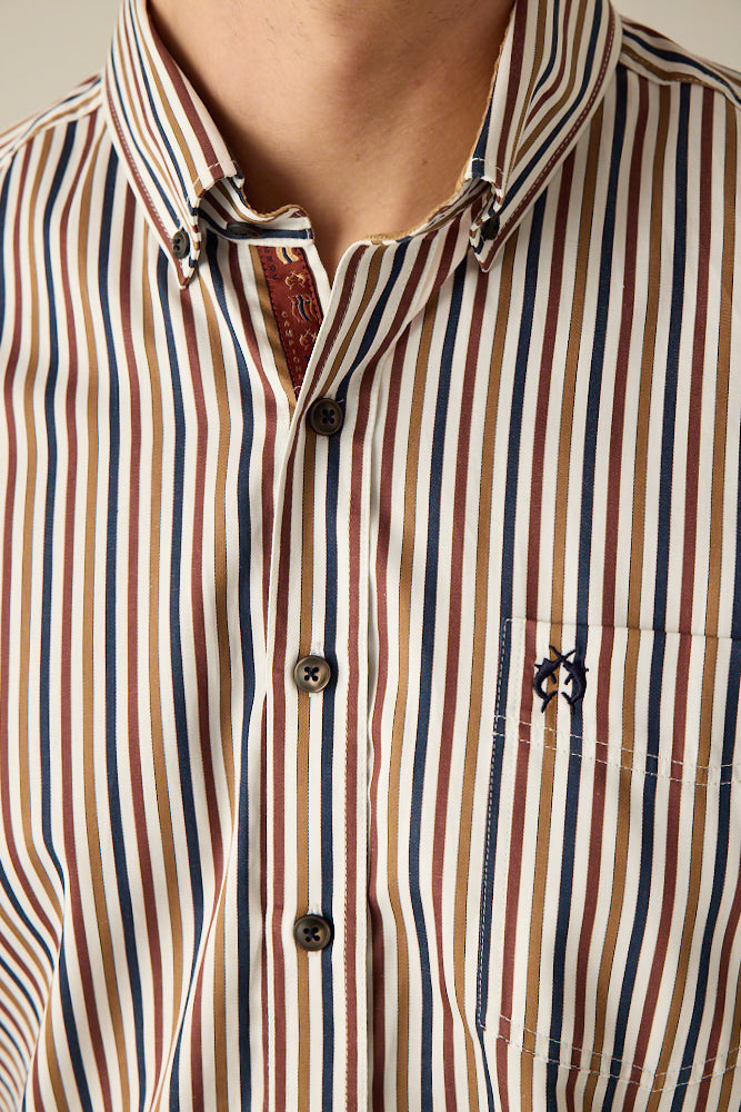 Herren Freizeithemd Modern Fit – Gestreift Mehrfarbig Baumwolle