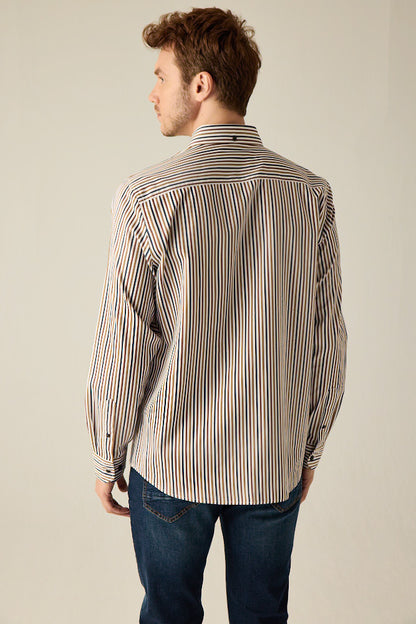 Men's Casual Shirt Modern Fit – Striped Multicolored Cotton