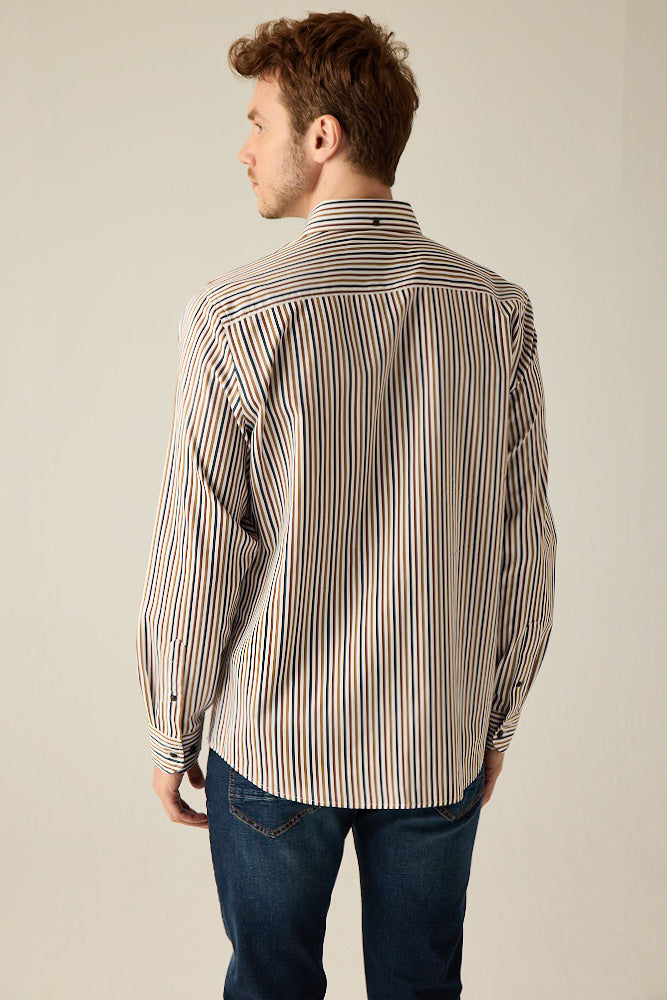 Herren Freizeithemd Modern Fit – Gestreift Mehrfarbig Baumwolle