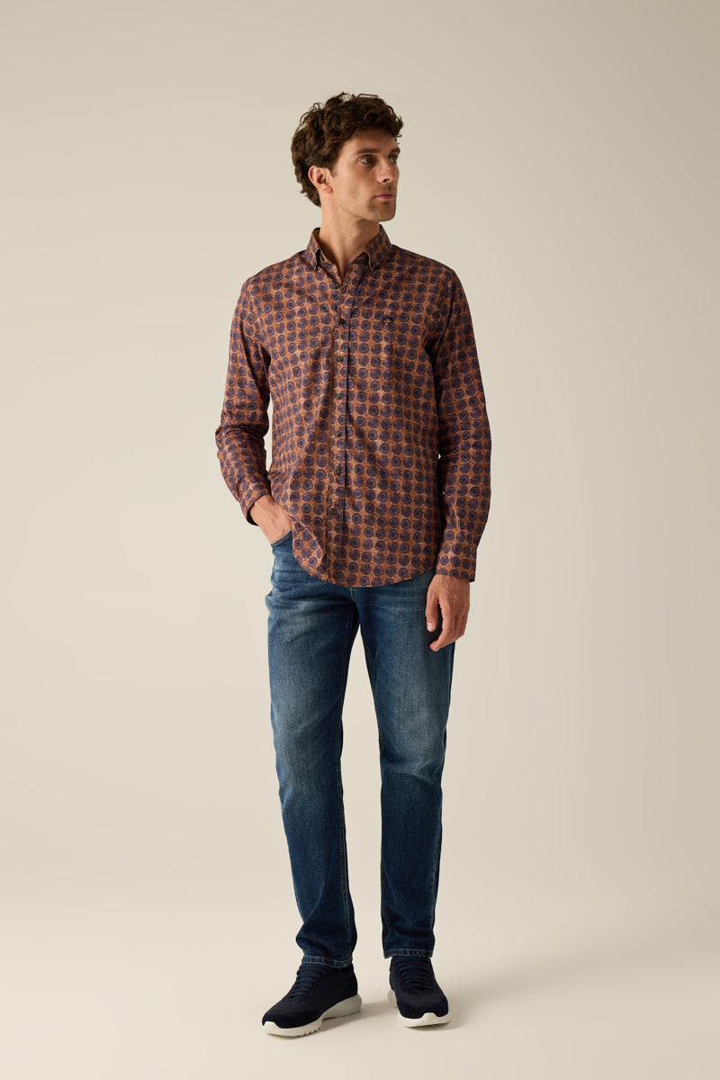 Button-Down-Langarmhemd im Modern Fit mit exklusivem Brick Cape Verde Print.