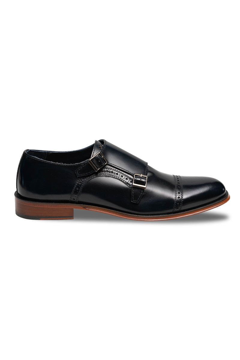 3755601_93000 Premium CC Doppelmonk aus Glattleder mit Doppel-Schnalle, in Braun, Navy und Schwarz.