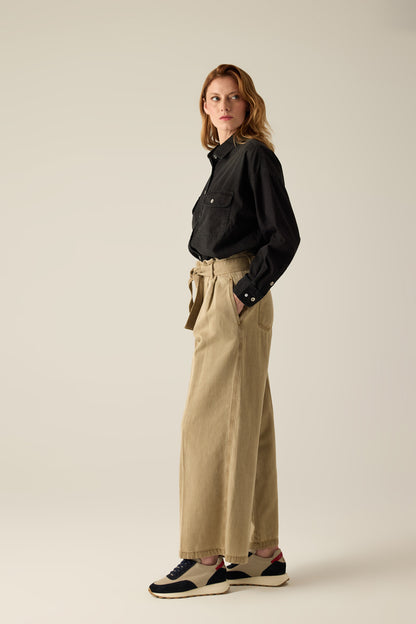Women's Wide-Leg Trousers with Belt – Beige