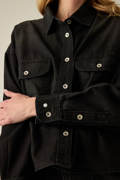 Women's denim shirt with pockets – Black