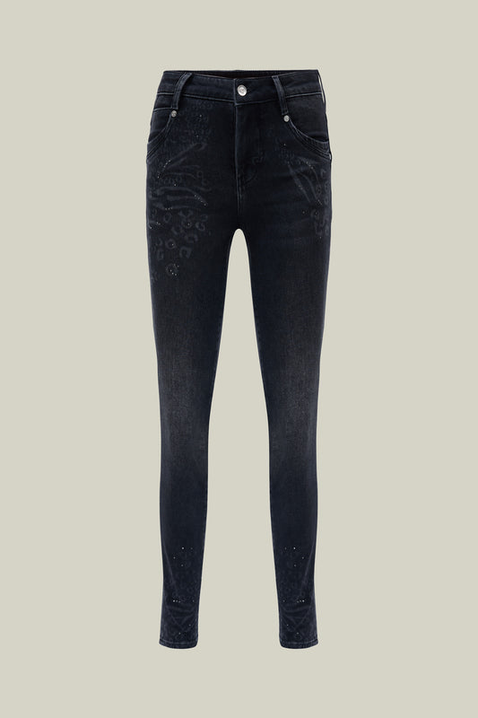 Women's jeans with pattern details – Black