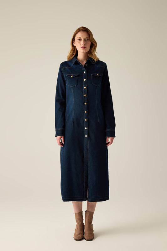 Women's denim dress with button placket