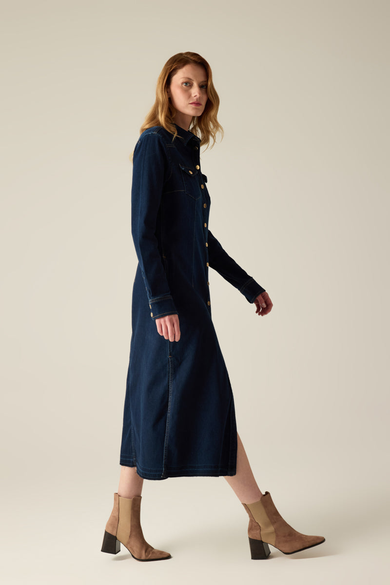 Women's denim dress with button placket