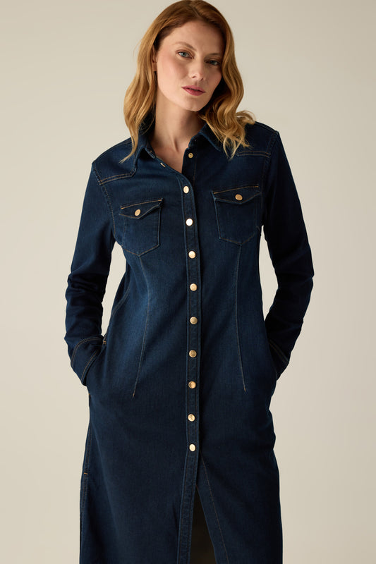 Women's denim dress with button placket