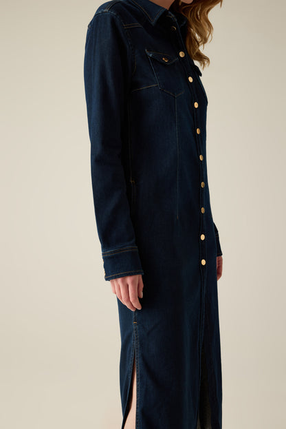 Women's denim dress with button placket