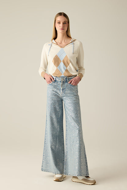 Women's glitter denim trousers light blue