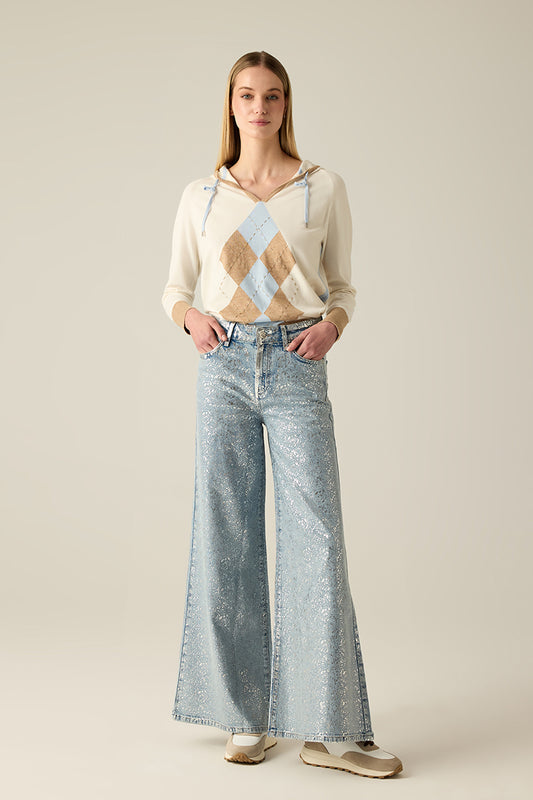 Damen Glitter-Denim Hose Light Blue