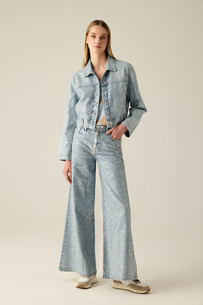 Women's denim jacket light blue with glitter finish