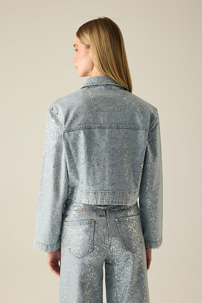 Women's denim jacket light blue with glitter finish