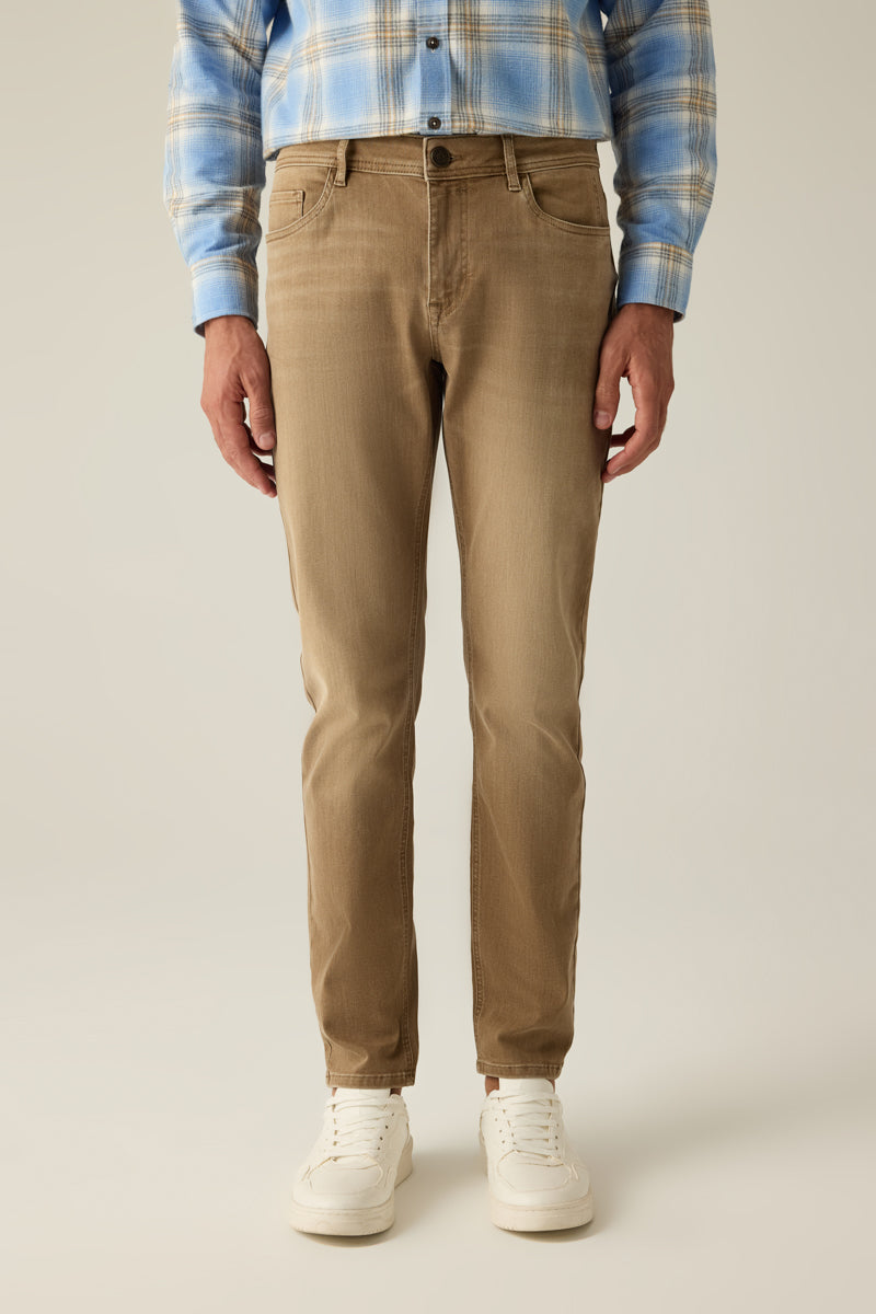 Herren Hose Modern Fit – Beige Baumwollstretch