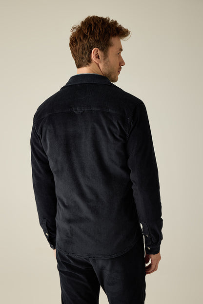 Navy Cord-Overshirt mit Hemdkragen