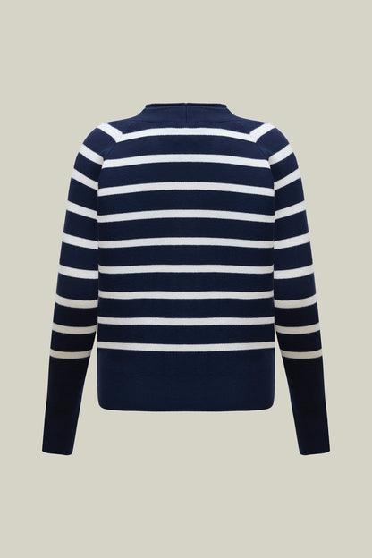 Women's Cardigan Navy – Striped Knit with V-Neck