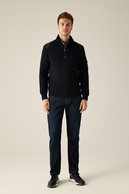 Herren Pullover Modern Fit – Black Strick mit Schulterdetails