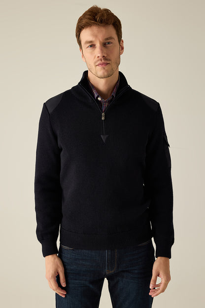 Herren Pullover Modern Fit – Black Strick mit Schulterdetails