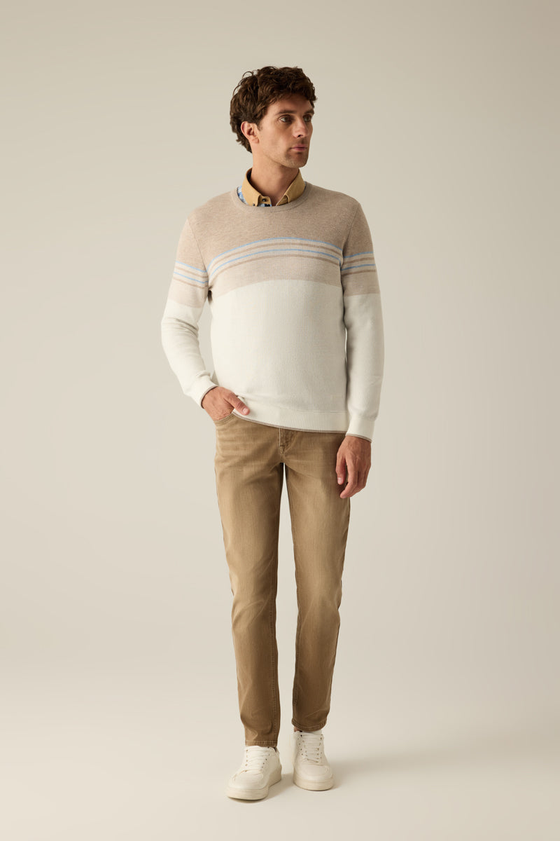 Herren Pullover Modern Fit – Beige und Creme gestreift
