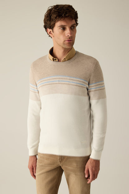 Herren Pullover Modern Fit – Beige und Creme gestreift