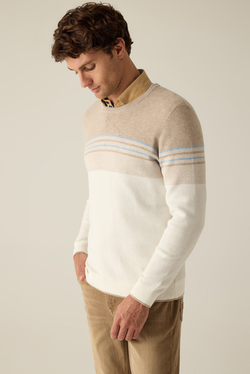 Herren Pullover Modern Fit – Beige und Creme gestreift