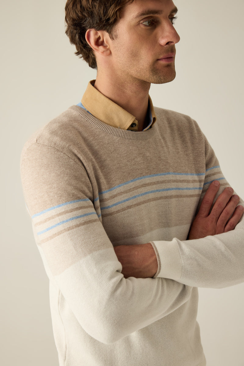 Herren Pullover Modern Fit – Beige und Creme gestreift