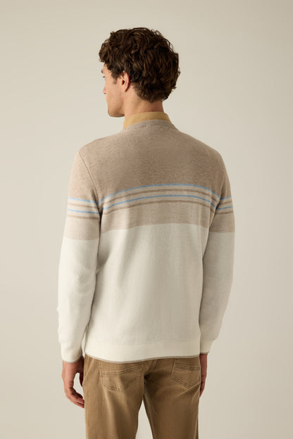 Herren Pullover Modern Fit – Beige und Creme gestreift