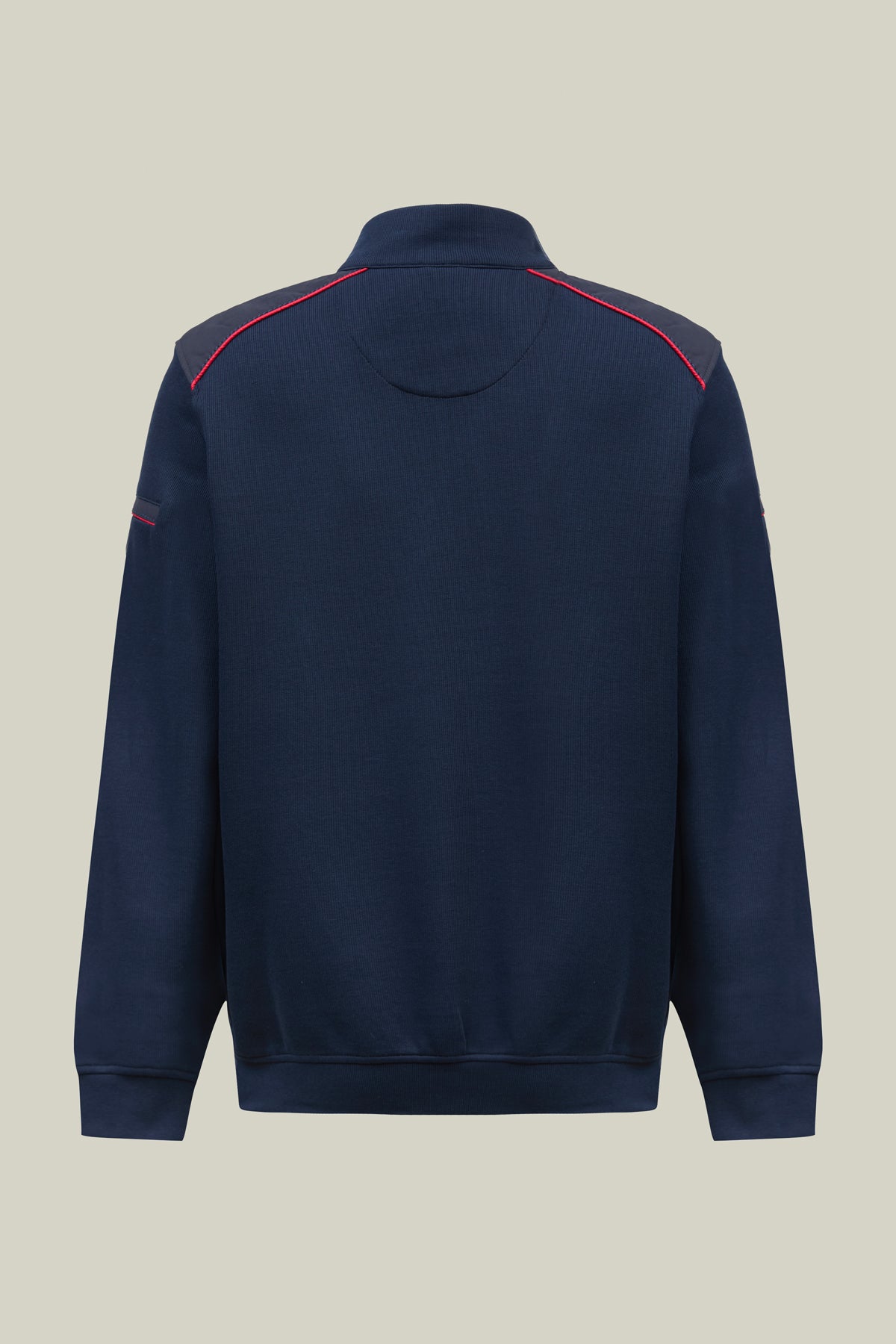 Stand-up-Collar Sweatshirt aus Interlock mit Piping-Details & rmel-Tasche – sportiv & elegant kombinierbar.