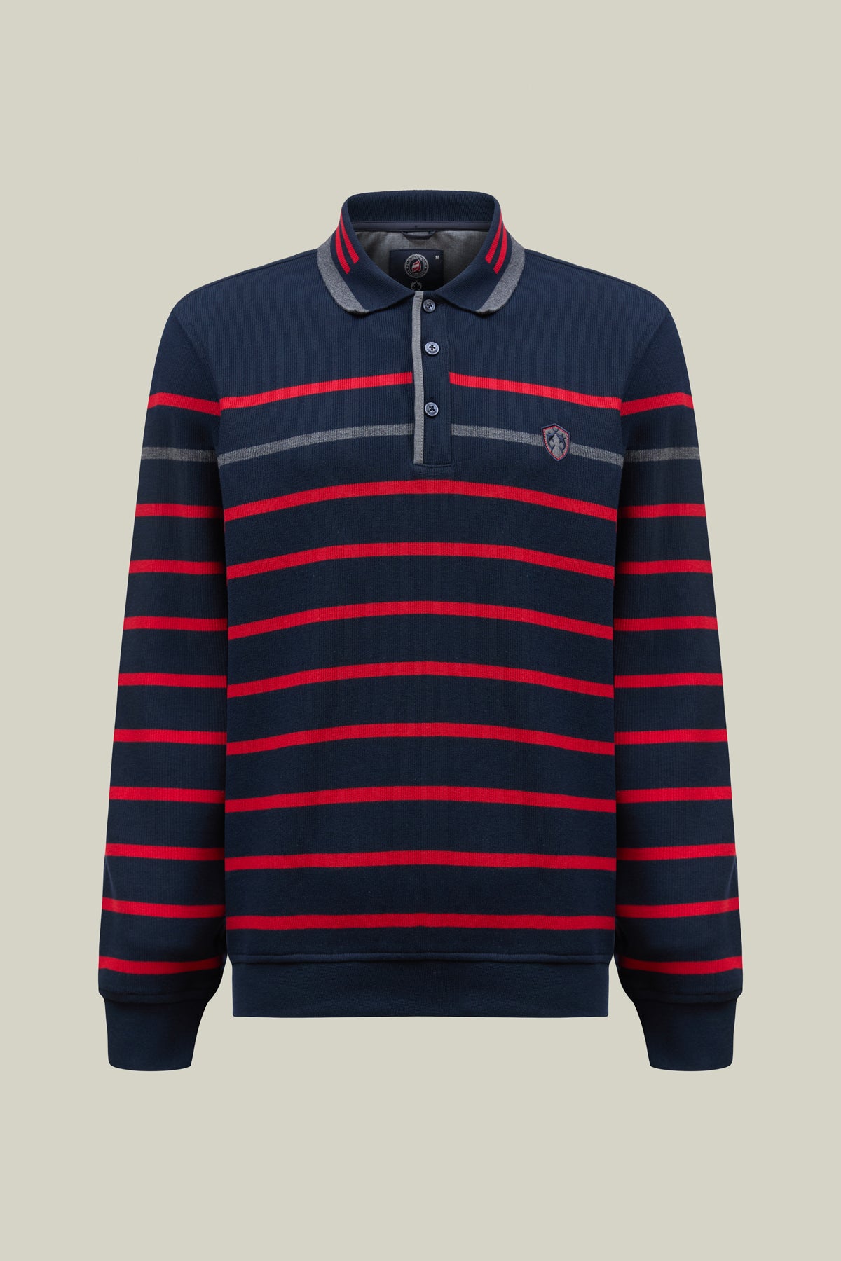 Gestreiftes Herren Poloshirt mit langen Ärmeln in Navy und Red