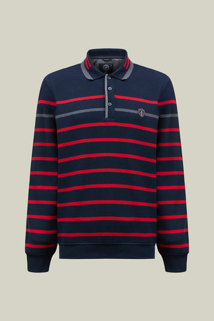 Gestreiftes Herren Poloshirt mit langen Ärmeln in Navy und Red
