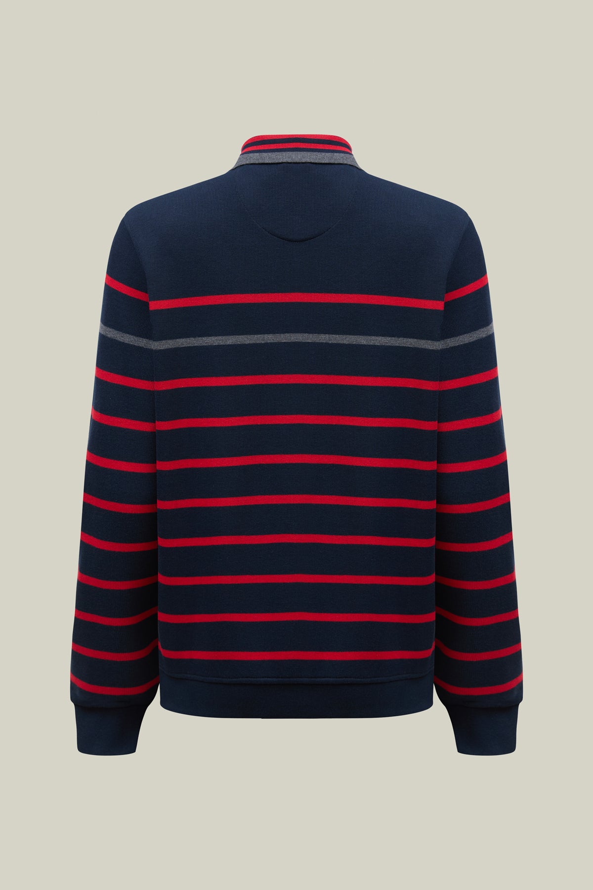 Gestreiftes Herren Poloshirt mit langen Ärmeln in Navy und Red