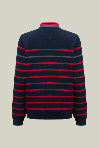 Gestreiftes Herren Poloshirt mit langen Ärmeln in Navy und Red