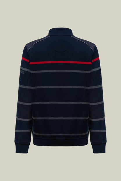 Herren Pullover Modern Fit – Navy mit Streifen und Halbzip