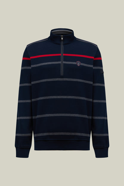 Herren Pullover Modern Fit – Navy mit Streifen und Halbzip