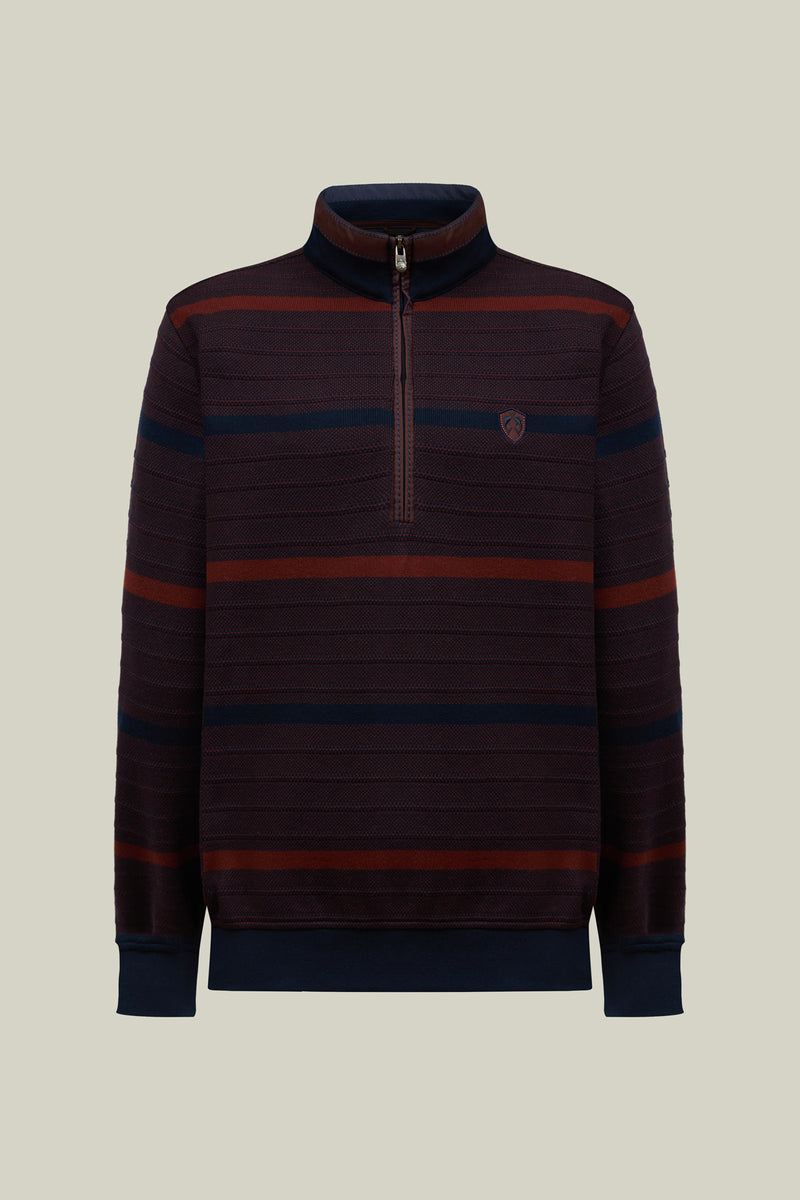 Striped men's troyer in Bordeaux and navy
