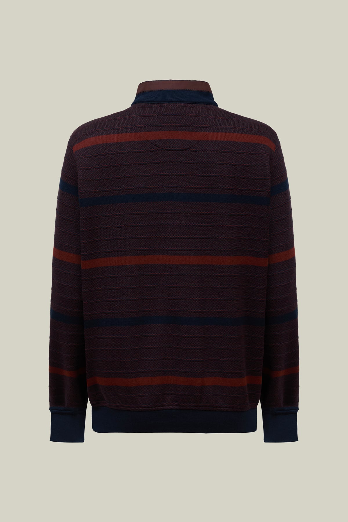 Jacquard-Selanik-Sweatshirt mit Ton-in-Ton-Ringel, Farb-Akzenten, Stand-up-Collar & Stickerei.