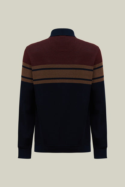 Herren Polo Strickpullover Modern Fit – Bordeaux & Navy Streifen