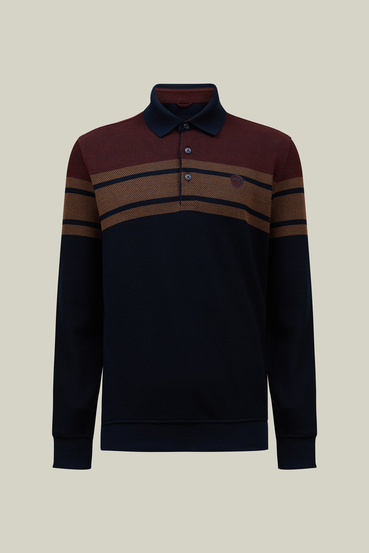 Herren Polo Strickpullover Modern Fit – Bordeaux & Navy Streifen