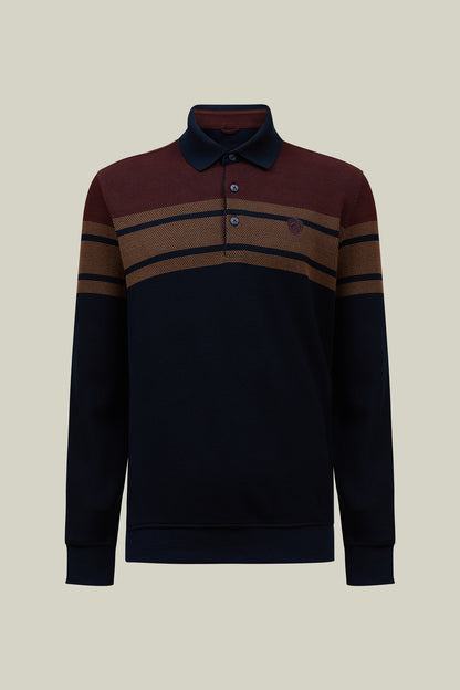 Herren Polo Strickpullover Modern Fit – Bordeaux & Navy Streifen