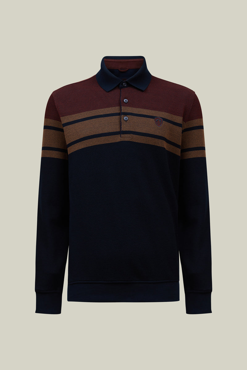 Men's Polo Knit Sweater Modern Fit – Bordeaux &amp; Navy Stripes