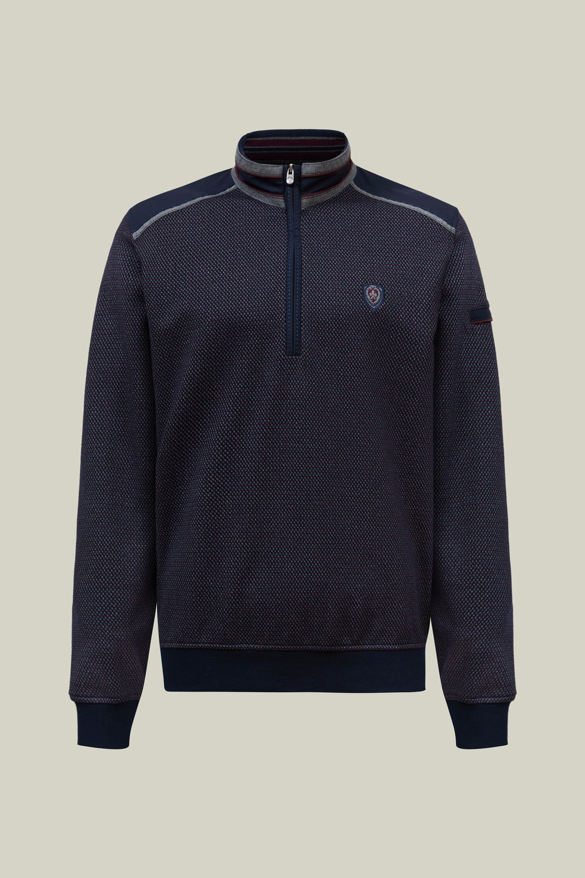 Herren Strickpullover Modern Fit – Navy Struktur mit Halbzip